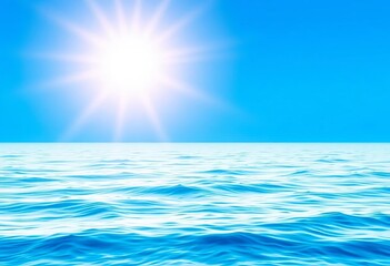 Obraz premium Gentle blue gradient, soft sun rays over calm ocean waves, marine, oceanic