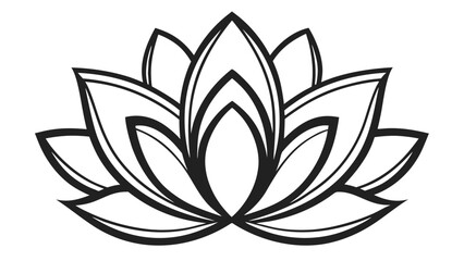 Fototapeta premium Stylized black and white lotus flower illustration with clean lines and symmetrical petals