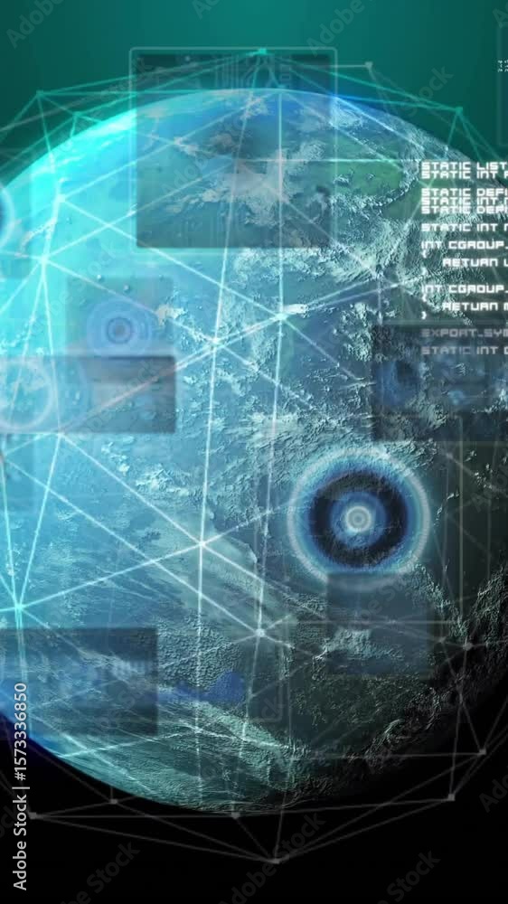 Poster animation of digital data processing and connections over globe