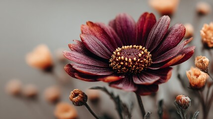 Close-up of a deep burgundy flower, soft focus