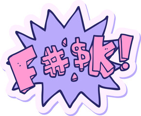 sticker of a cartoon swearword in bright neon color