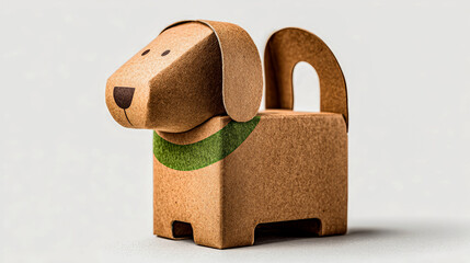 Cardboard dog figure with green collar on a neutral background  