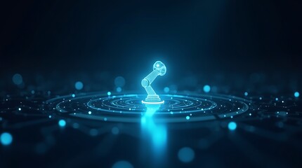 A glowing robotic arm in a digital space