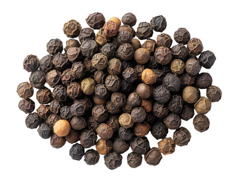 Pile of black peppercorns forming a mound on transparent background
