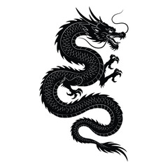 Fototapeta premium Powerful dragon silhouette standing on rock, roaring to the sky, mystical fantasy animal illustration for T-shirt design and branding.