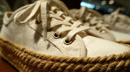 Close-up of white canvas shoes