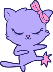 cute cartoon cat with bow in bright neon color