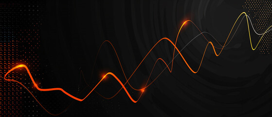 Abstract digital composition of dynamic glowing wavy lines against dark background