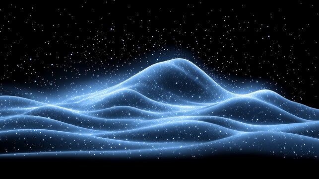 Light blue hills with sparkling particles against a black background.