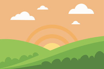 Fototapeta premium grassy slope with sunrise glow soft clouds