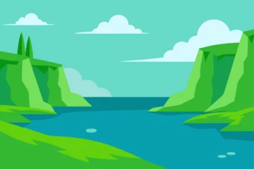 Ingelijste posters Koraalgroen landscape with mountains and sea  © HAFIJUR