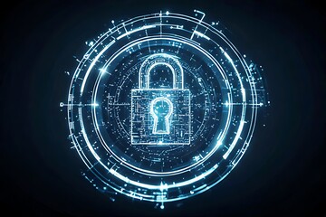 Fototapeta premium Cyber Security: Padlock in Digital HUD Interface