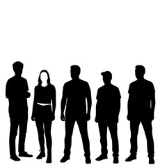 Silhouette people, a group of standing individuals against white backdrop. Silhouette people are presented in various casual poses, embodying a sense of unity and diversity.