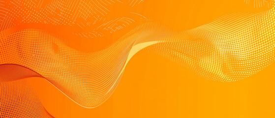 Abstract orange wave background with halftone dot and grid elements