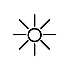 Obraz premium Simple sun illustration, light ray outline radiating from center. Simple sun icon isolated on white background suggesting summer warmth, energy, and optimism.