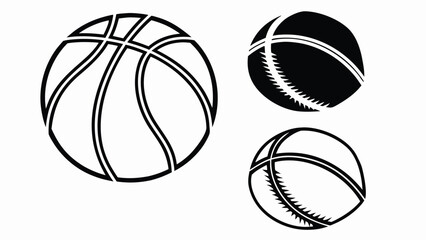 Obraz premium Three stylized black and white basketballs with bold outlines and graphic detail