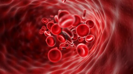 red blood cells flowing through vein, haemoglobin, anaemia concept, women's menstrual health, 3d medical healthcare - Powered by Adobe