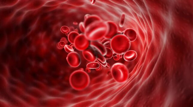 red blood cells flowing through vein, haemoglobin, anaemia concept, women's menstrual health, 3d medical healthcare 