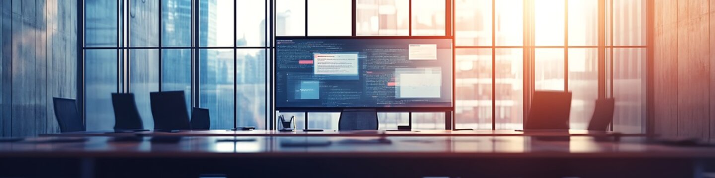 A modern office setup with interactive digital displays