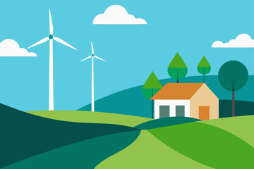 wind energy farm near quiet countryside village
