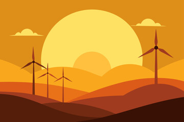wind turbines on sunset