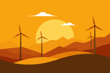 wind turbines at sunset