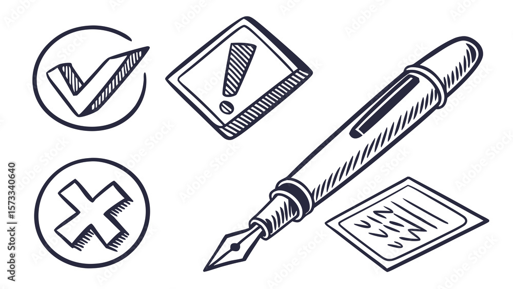 Poster checklist with pen and mark cross for task management and planning for business and project manageme