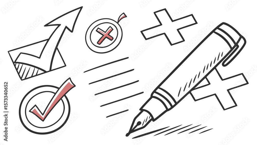 Poster checklist survey form with pen and check marks for business analysis and data collection report