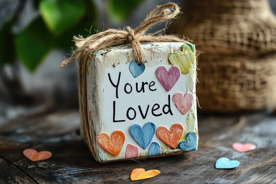 A vibrant rainbow gift label with a "You Are Loved" message and colorful hearts