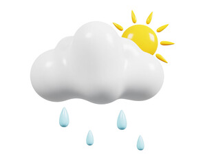 3D Cartoon Weather Icon - Partly Cloudy with Rain and Sun