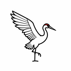 Fototapeta premium Crane illustration shows crane in flight in black and white style, perfect for design effects. Crane bird illustration in a minimalist,