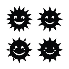 set of funny cartoon sun silhouette