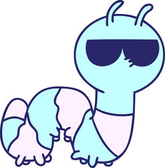 cartoon of a cute bug wearing sunglasses in bright neon color