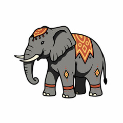 Obraz premium Illustration shows an elephant, an illustration of an elephant with decorative elements and vibrant colors standing gracefully. This elephant illustration is rendered with intricate details,