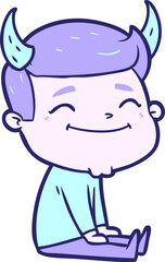 happy cartoon man with devil horns in bright neon color