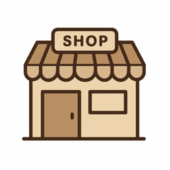 Outlined shop illustration isolated on white, with simple shop facade and store front. Shop structure in minimal design showcases business storefront, representing commercial shop concept.