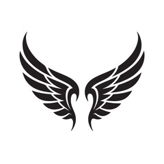 Fototapeta premium Stylized black angel wings silhouette against a clean white background