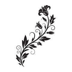 Obraz premium Elegant black floral vine with blooming lily and swirling leaves