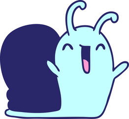 cartoon illustration kawaii happy cute snail in bright neon color