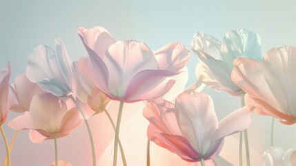 Obraz premium Soft Pastel Floral Background with Translucent Tulip Flowers