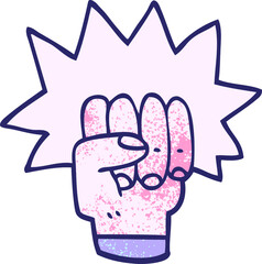 cartoon doodle punching fist in bright neon color