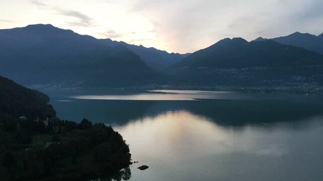 Aerial nature landscape near Colico village in Lake Como Italian Alps mountains in Lombardy
