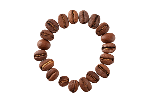 coffee beans in circle shape isolated on white or transparent background .png