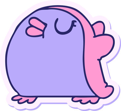 Naklejki freehand drawn sticker cartoon cute kawaii red robin  in bright neon color