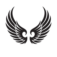 Fototapeta premium Stylized black angel wings spread open against white background