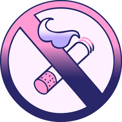 gradient shaded cartoon of a no smoking allowed sign in bright neon color