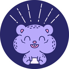 icon of a tattoo style happy hamster in bright neon color