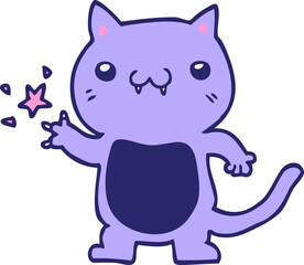 cartoon cat scratching in bright neon color