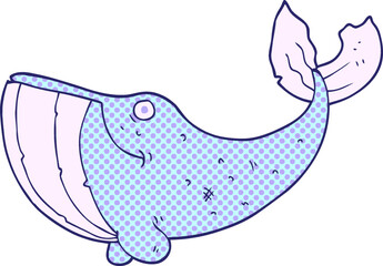 freehand drawn cartoon whale in bright neon color