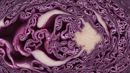 Obraz premium Close-up view of a cut red cabbage